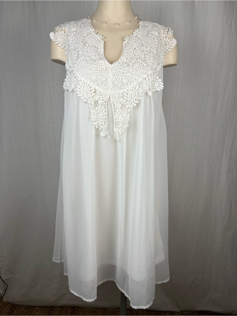 White Lace-Trim Midi Dress XL